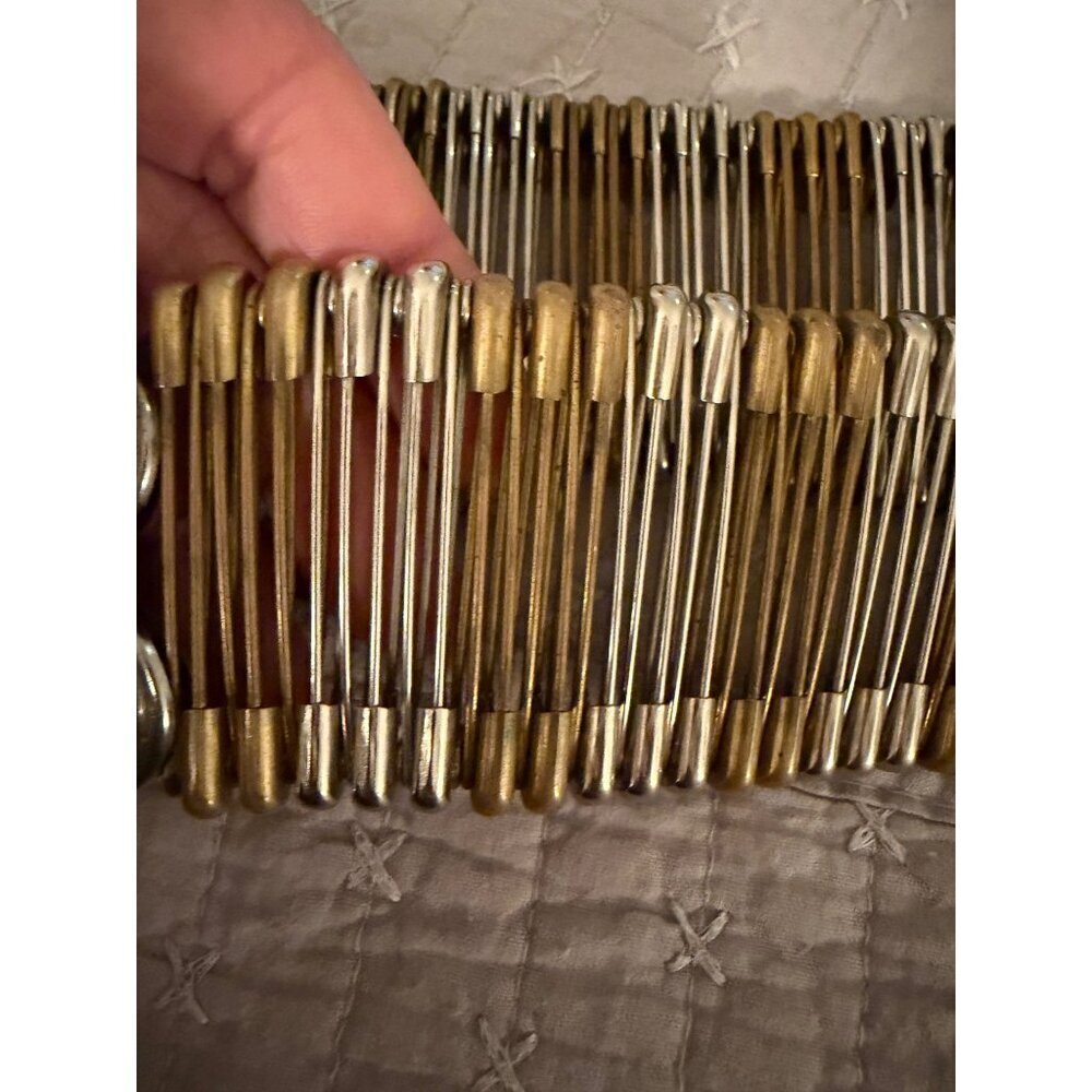 Vintage Unisex Metal Safety Pin Statement Belt Brass Silver 34 inches Punk Rare - Picture 11 of 16